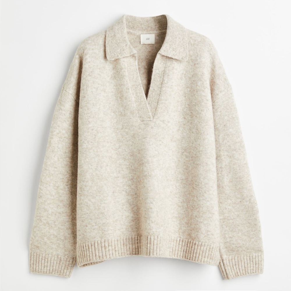 H&M Fine Knit Collared Sweater - Light Beige - Size XS